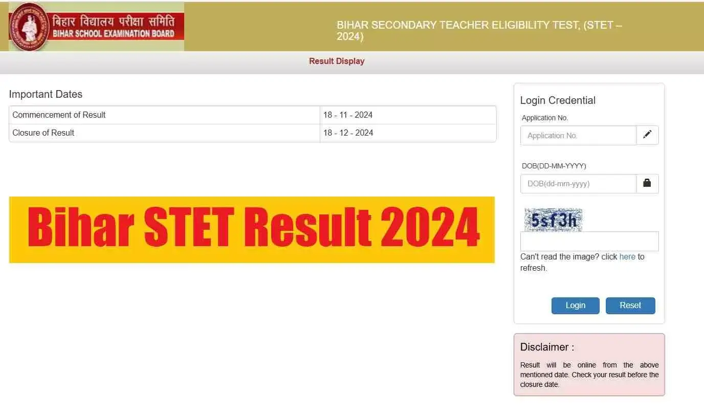 Bihar Stet Result 2024